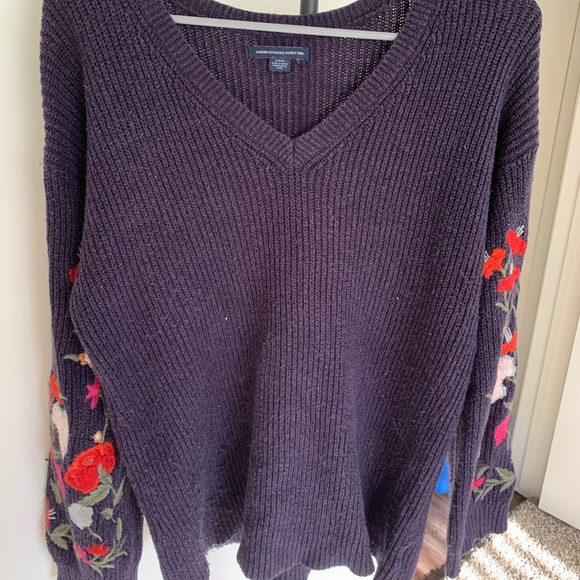 Embroidered Flower Sleeve Sweater - Picture 1 of 4